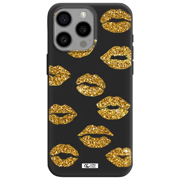 Glitter Lips Apple Iphone 15 Pro max Silicone black Case