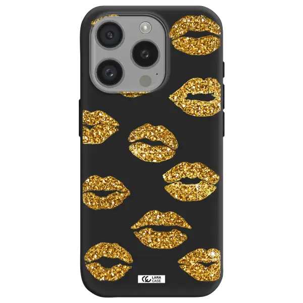 Glitter Lips Apple Iphone 15 Pro Silicone Black Case