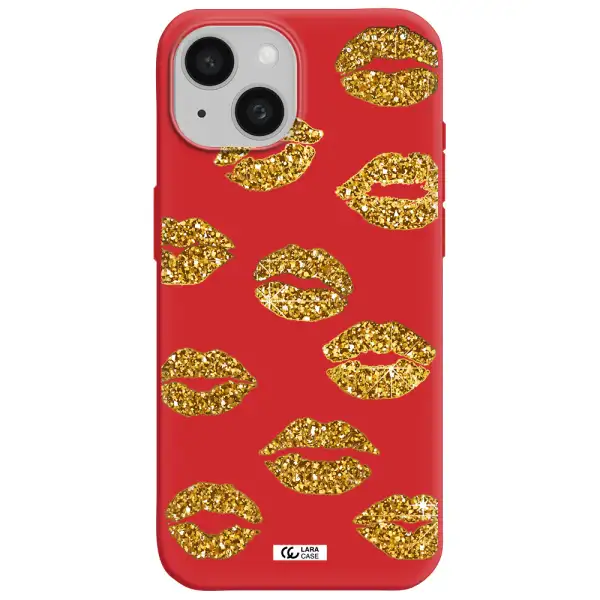 Glitter Lips Apple Iphone 15 Silicone Imperial Red Case