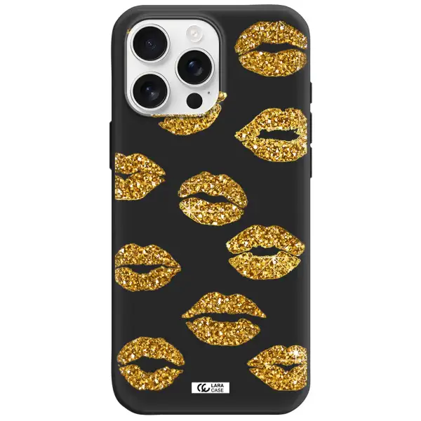 Glitter Lips Apple Iphone 16 Pro Max Silicone Black Case