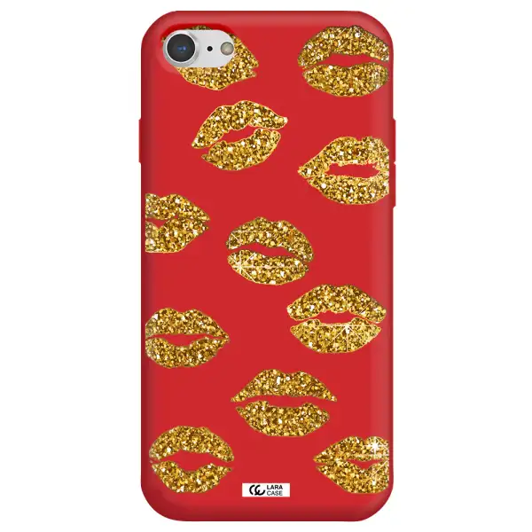 Glitter Lips Apple iPhone 8 Silicone Imperial Red Case