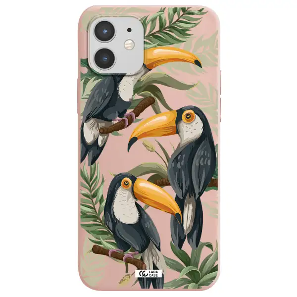 Tropical Bird Apple iPhone 12 Silicone pastel pink Case