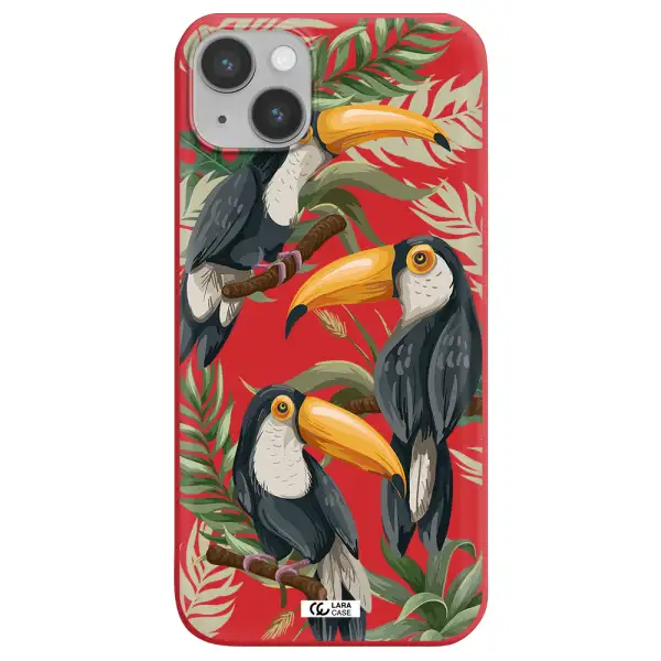 Tropical Bird Apple iPhone 14 plus Silicone Imperial Red Case