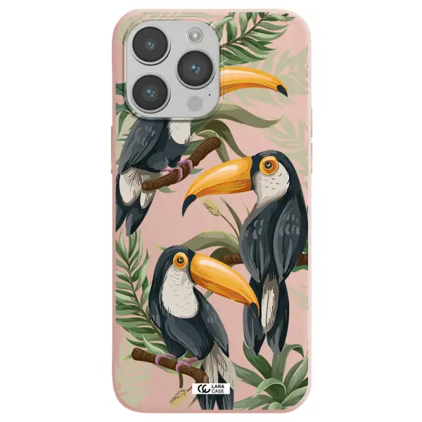Tropical Bird Apple iPhone 14 pro Silicone pastel pink Case