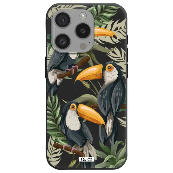 Tropical Bird Apple Iphone 15 Pro Silicone Black Case