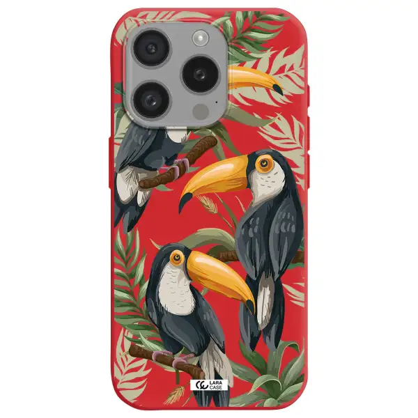 Tropical Bird Apple Iphone 15 Pro Silicone Imperial Red Case