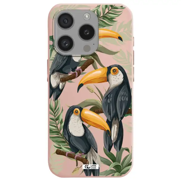 Tropical Bird Apple Iphone 15 Pro Silicone Pastel Pink Case