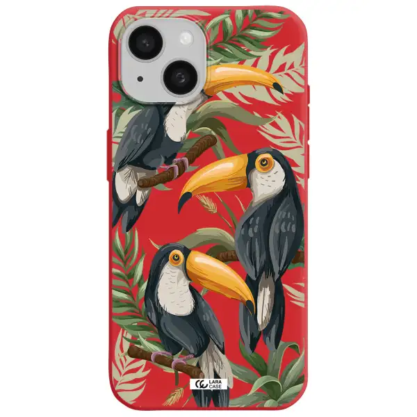 Tropical Bird Apple Iphone 15 Silicone Imperial Red Case