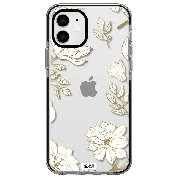 Golden And White Flower Apple iPhone 11 impact black border Case