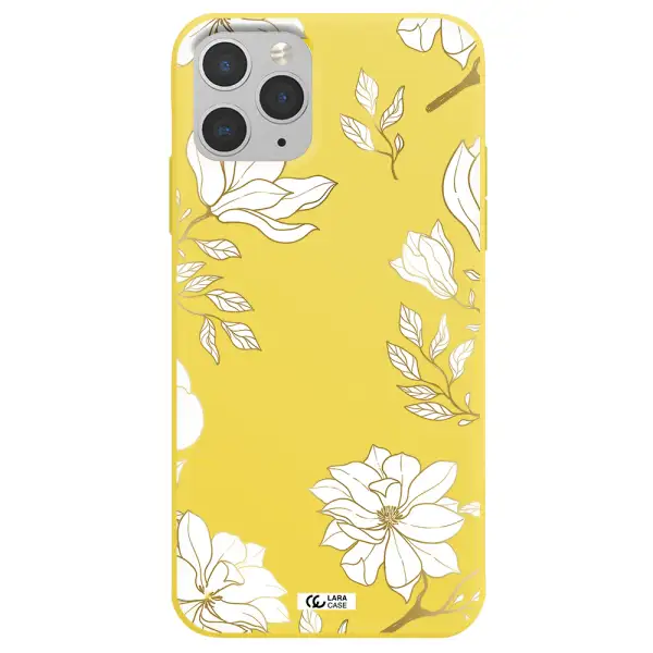 Golden And White Flower Apple iPhone 11 pro max Silicone canary yellow Case