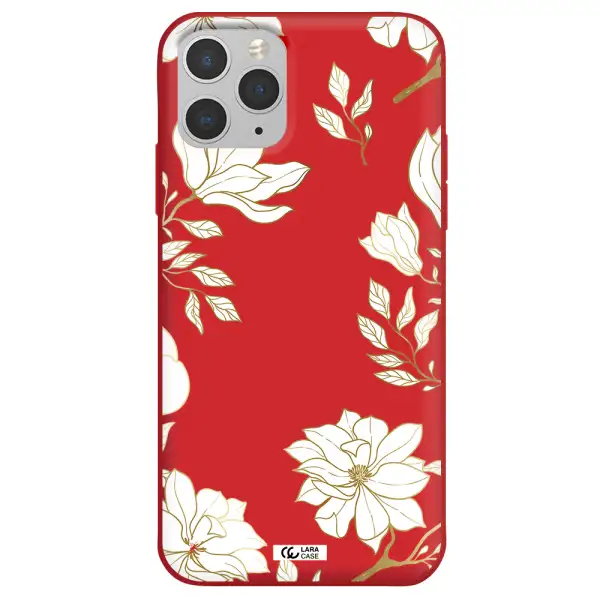 Golden And White Flower Apple iPhone 11 pro Silicone Imperial Red Case