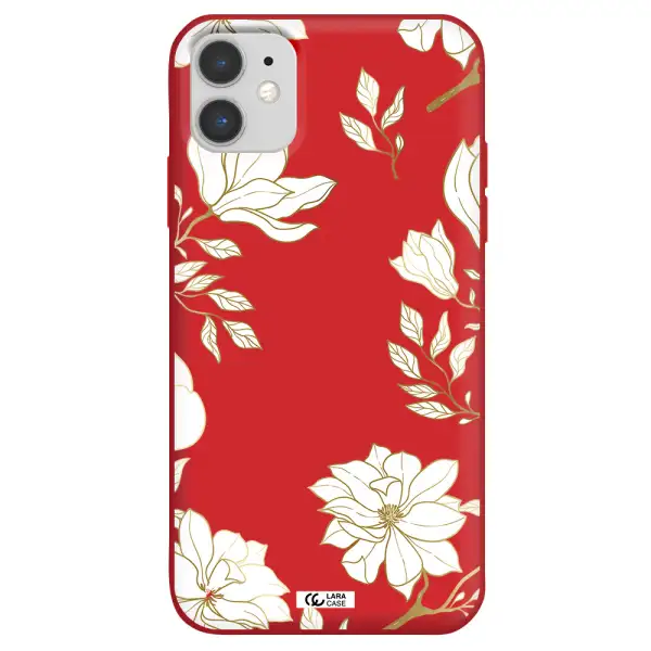 Golden And White Flower Apple iPhone 11 Silicone Imperial Red Case