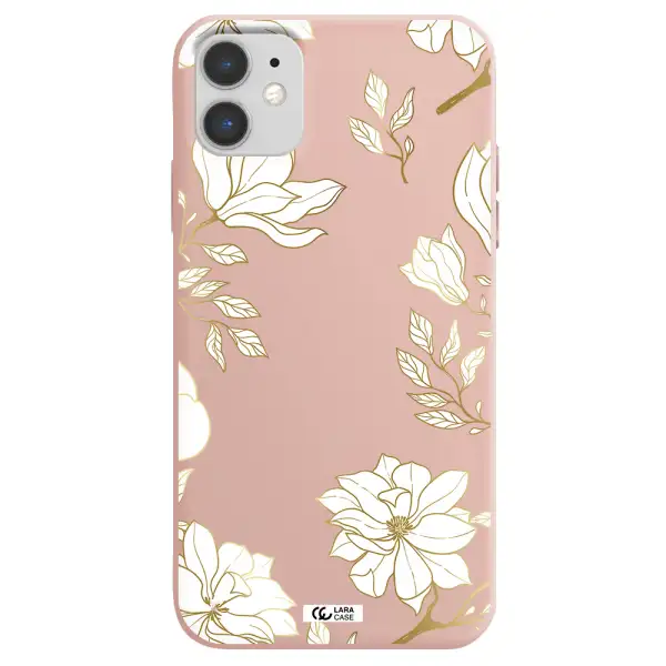 Golden And White Flower Apple iPhone 11 Silicone pastel pink Case