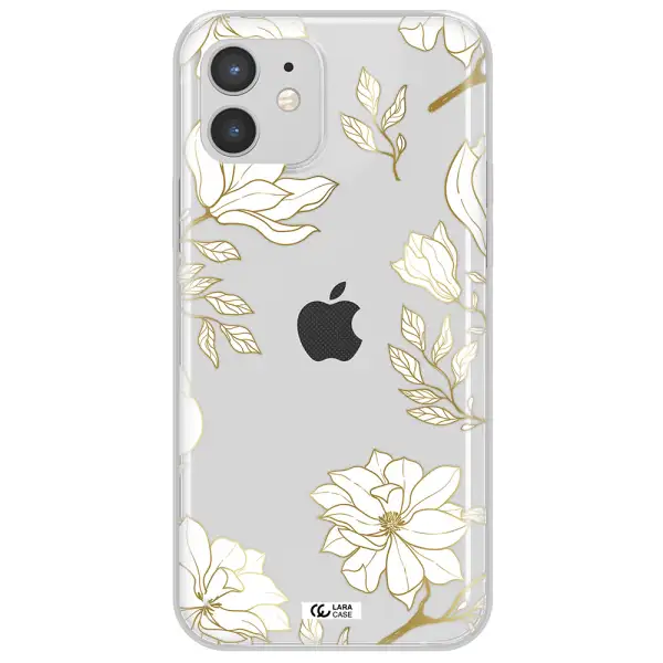 Golden And White Flower Apple iPhone 12 Clear TPU Case