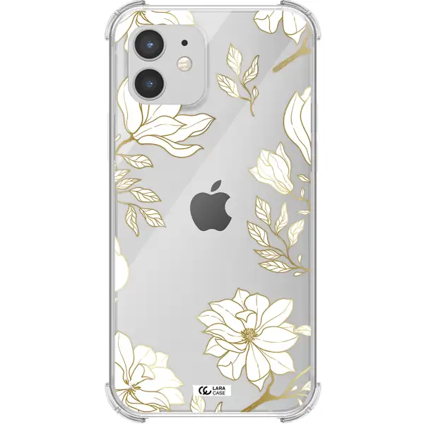 Golden And White Flower Apple iPhone 12 mini Clear PC Case