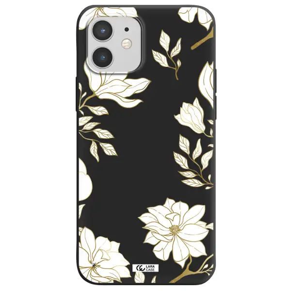 Golden And White Flower Apple iPhone 12 mini Silicone black Case