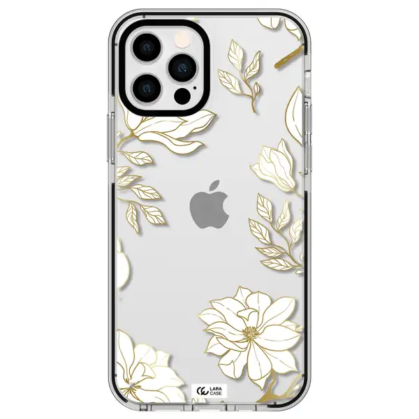 Golden And White Flower Apple iPhone 12 pro impact black border Case