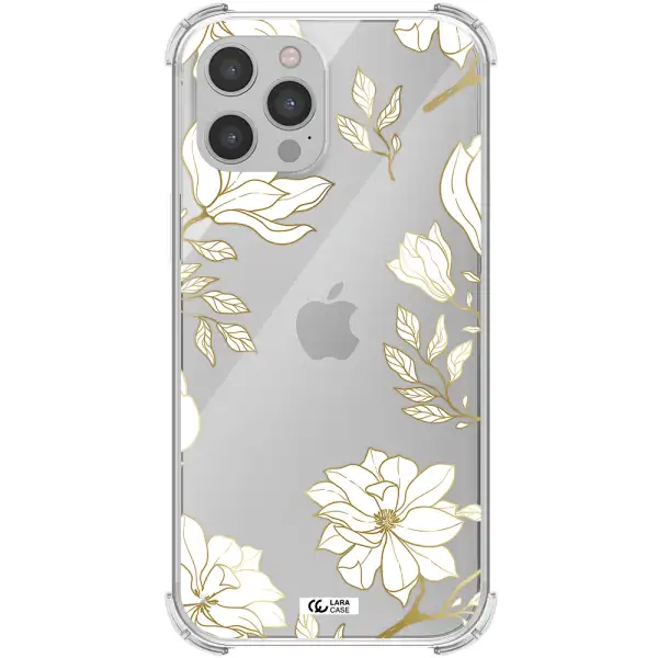 Golden And White Flower Apple iPhone 12 pro max Clear PC Case