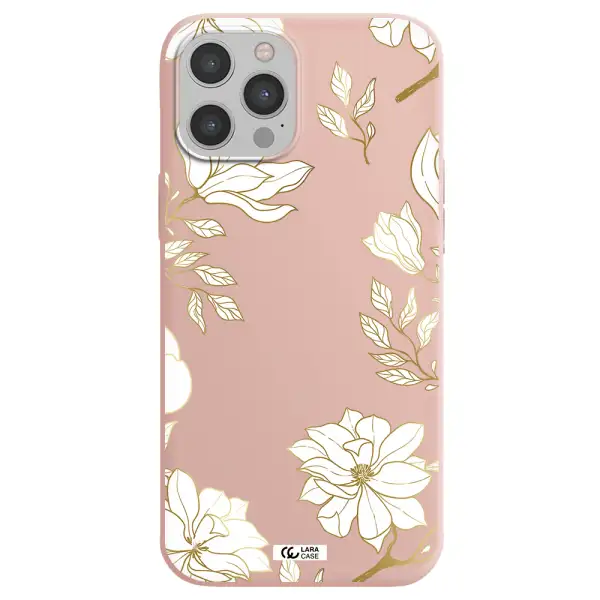 Golden And White Flower Apple iPhone 12 pro max Silicone pastel pink Case