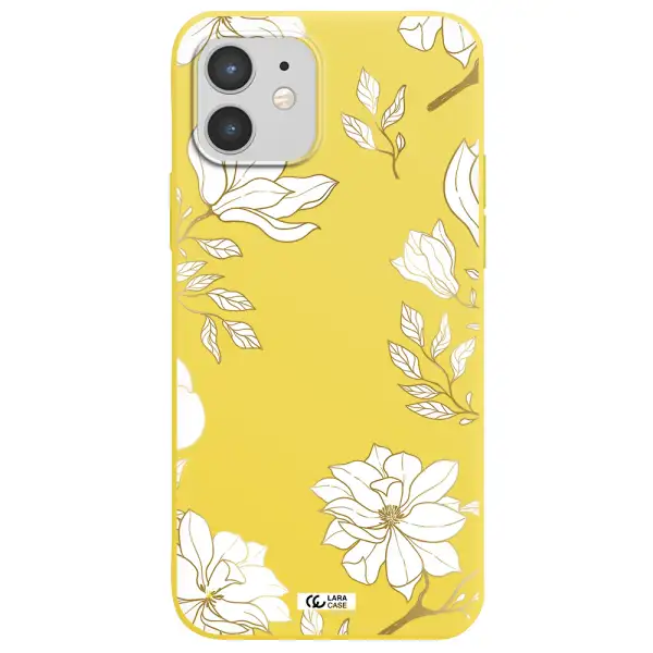 Golden And White Flower Apple iPhone 12 Silicone canary yellow Case