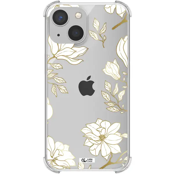 Golden And White Flower Apple iPhone 13 Clear PC Case