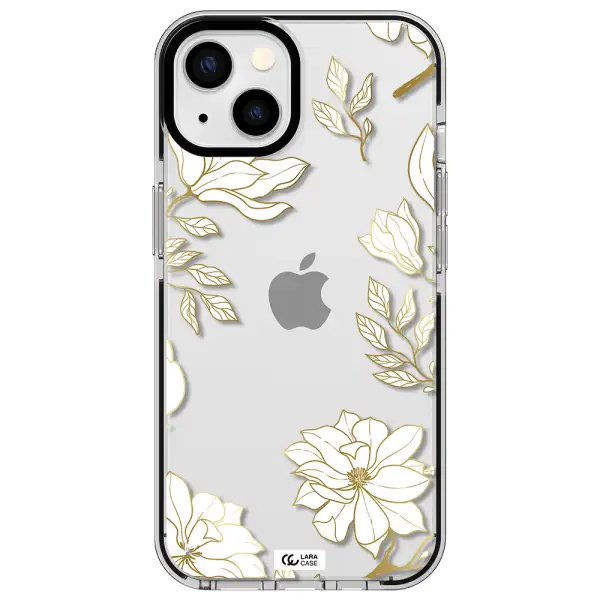 Golden And White Flower Apple iPhone 13 impact black border Case