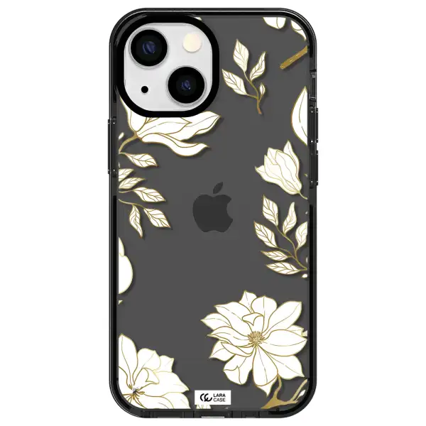 Golden And White Flower Apple iPhone 13 mini impact Smoke Black Case