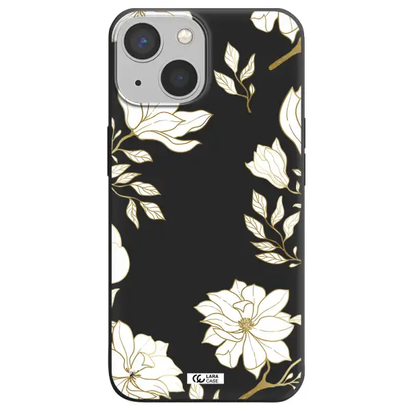 Golden And White Flower Apple iPhone 13 mini Silicone black Case