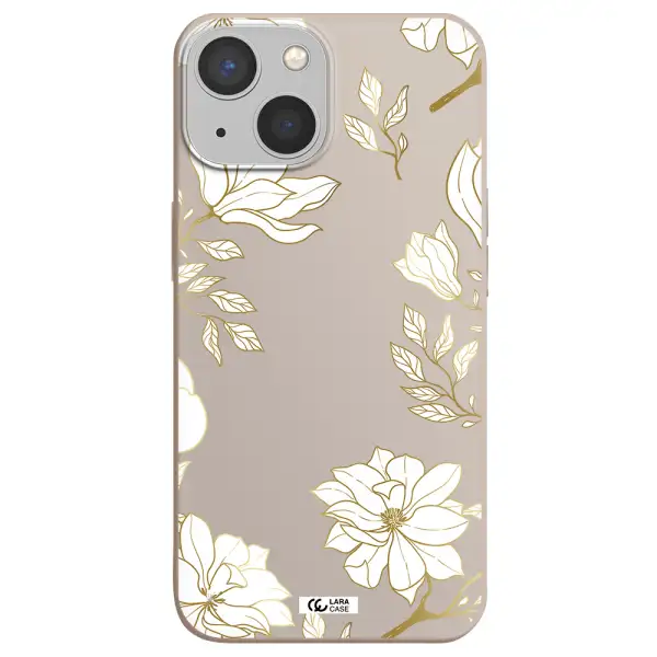 Golden And White Flower Apple iPhone 13 mini Silicone Stone Case