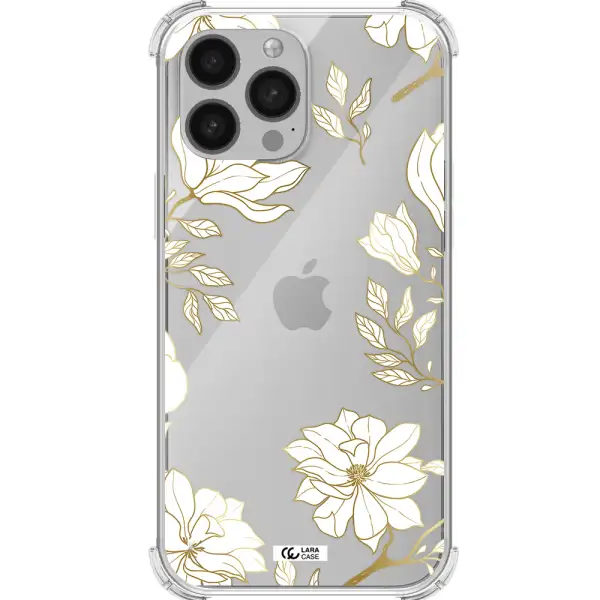 Golden And White Flower Apple iPhone 13 Pro Max Clear PC Case