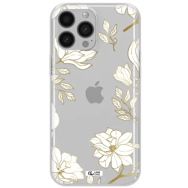 Golden And White Flower Apple iPhone 13 Pro Max Clear TPU Case