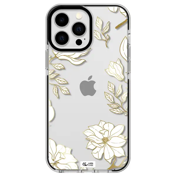 Golden And White Flower Apple iPhone 13 Pro Max impact black border Case