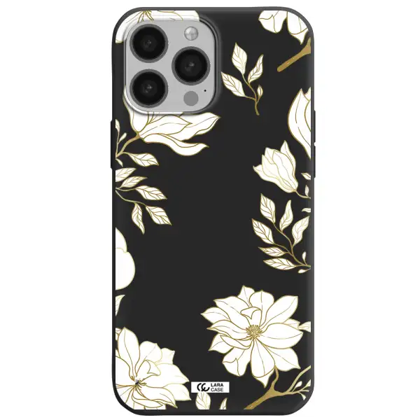 Golden And White Flower Apple iPhone 13 Pro Max Silicone black Case
