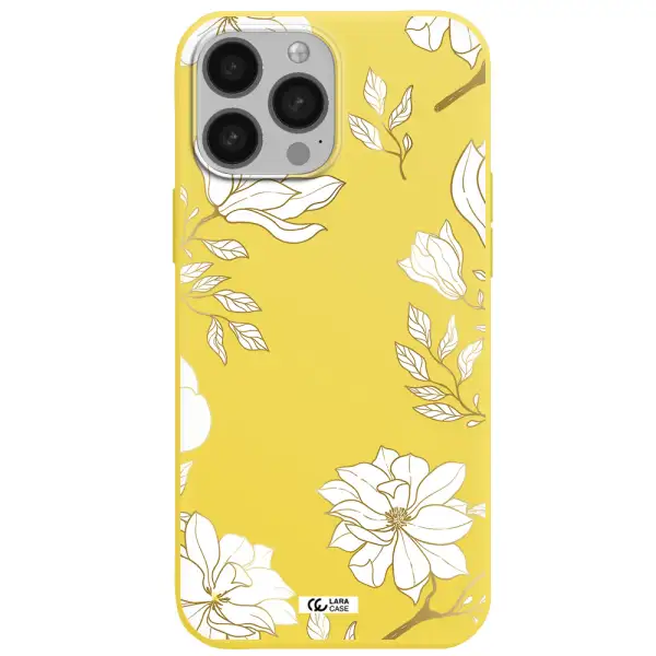Golden And White Flower Apple iPhone 13 Pro Silicone canary yellow Case
