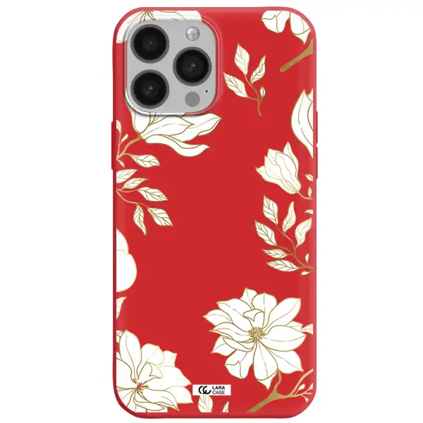 Golden And White Flower Apple iPhone 13 Pro Silicone Imperial Red Case