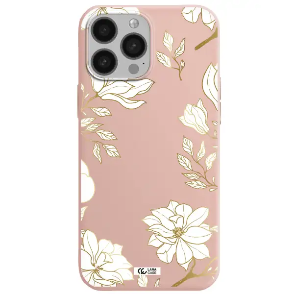 Golden And White Flower Apple iPhone 13 Pro Silicone pastel pink Case