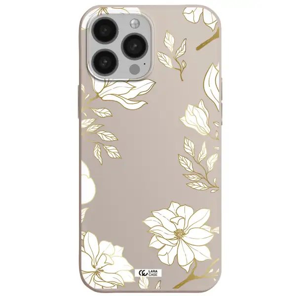Golden And White Flower Apple iPhone 13 Pro Silicone Stone Case