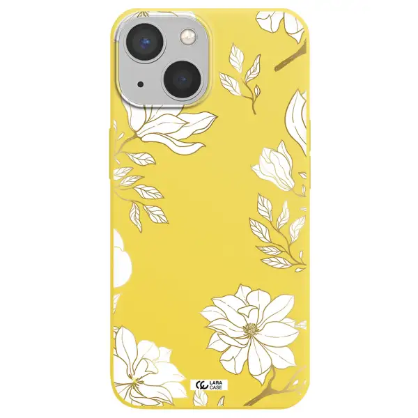 Golden And White Flower Apple iPhone 13 Silicone canary yellow Case