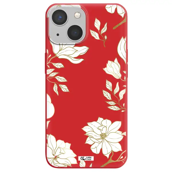 Golden And White Flower Apple iPhone 13 Silicone Imperial Red Case