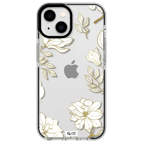 Golden And White Flower Apple iPhone 14 impact black border Case