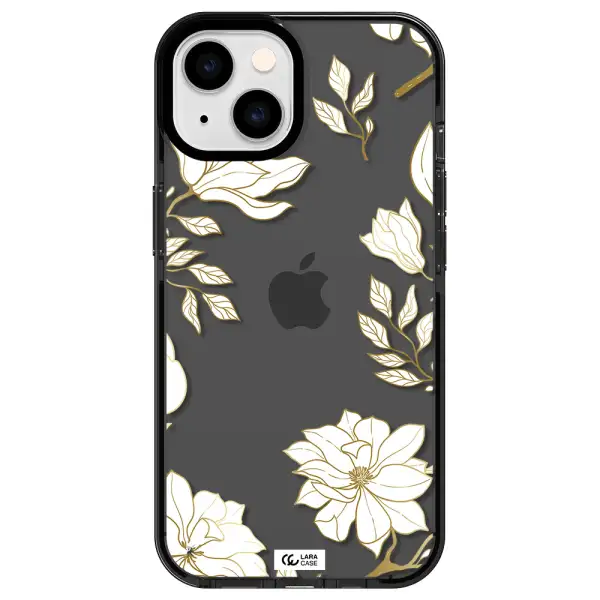 Golden And White Flower Apple iPhone 14 impact Smoke Black Case