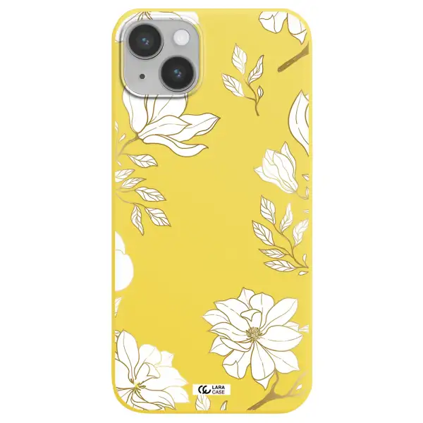 Golden And White Flower Apple iPhone 14 plus Silicone canary yellow Case