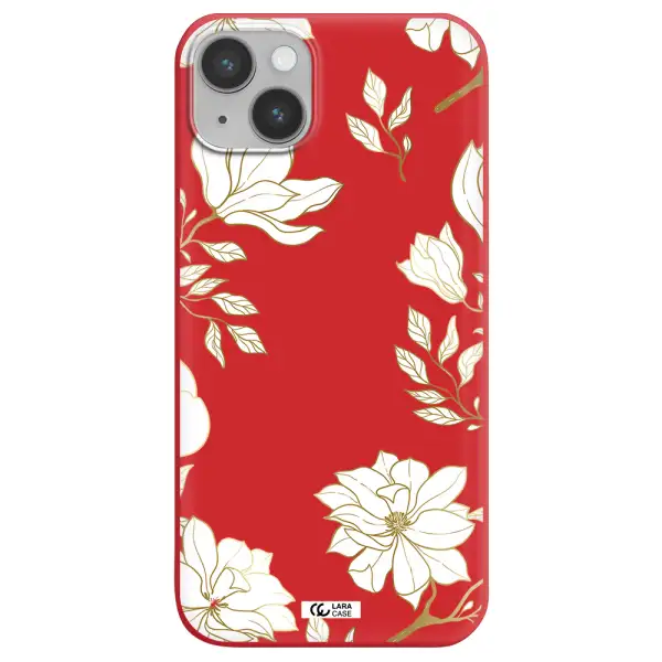 Golden And White Flower Apple iPhone 14 plus Silicone Imperial Red Case