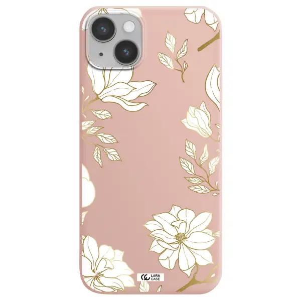 Golden And White Flower Apple iPhone 14 plus Silicone pastel pink Case
