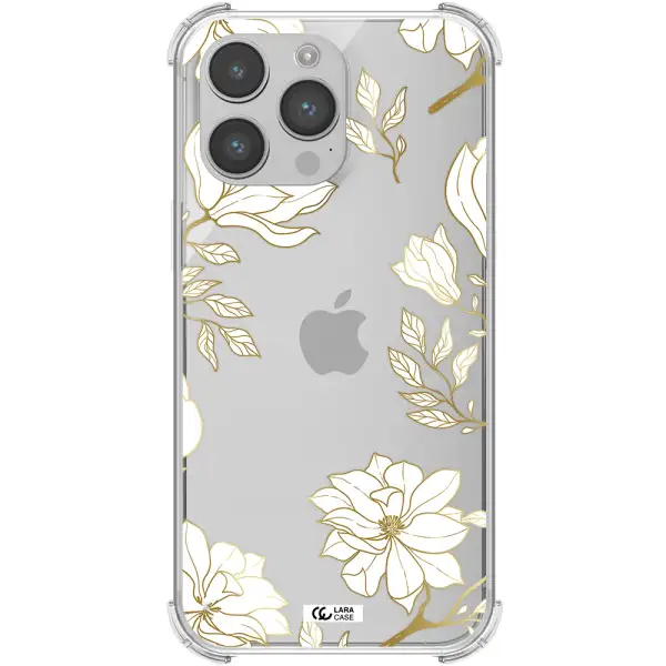 Golden And White Flower Apple iPhone 14 pro max Clear PC Case