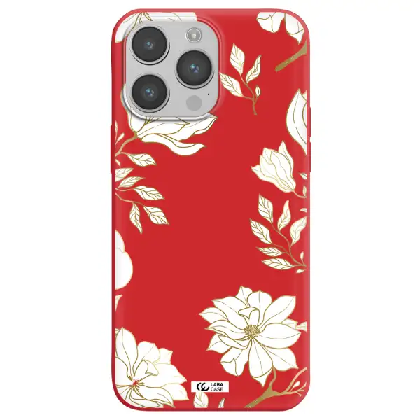 Golden And White Flower Apple iPhone 14 pro max Silicone Imperial Red Case