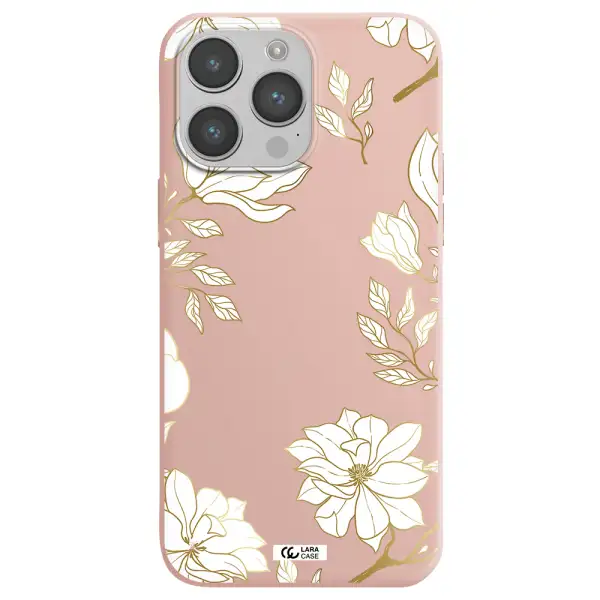 Golden And White Flower Apple iPhone 14 pro max Silicone pastel pink Case
