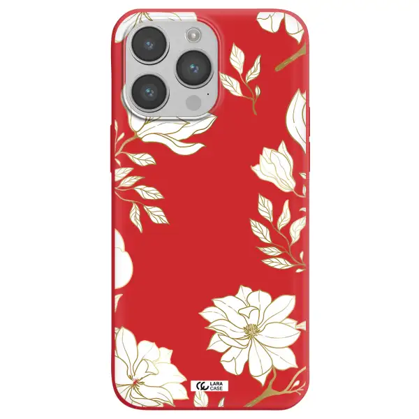 Golden And White Flower Apple iPhone 14 pro Silicone Imperial Red Case