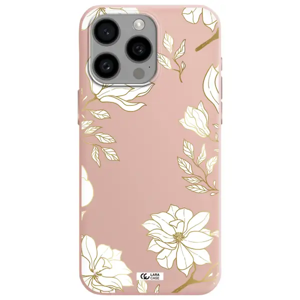 Golden And White Flower Apple Iphone 15 Pro max Silicone pastel pink Case