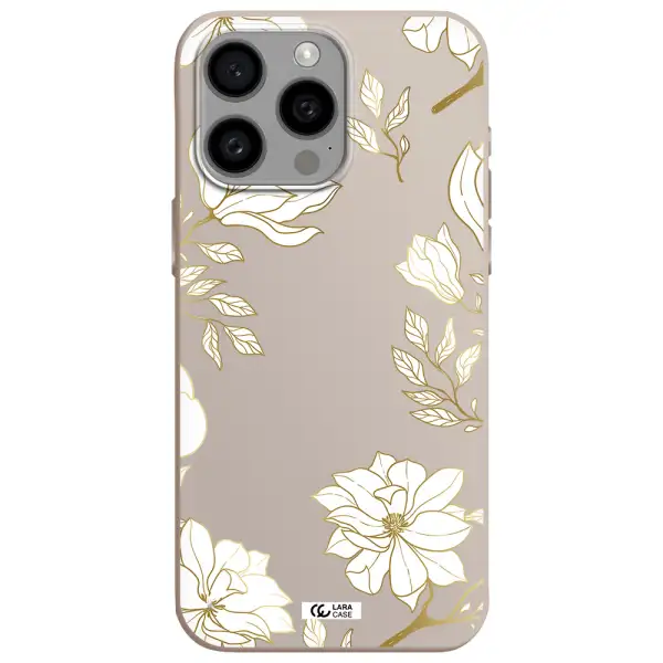 Golden And White Flower Apple Iphone 15 Pro max Silicone Stone Case